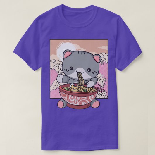 ラーメン猫日本のアニメかわいいかわいい韓国マンガ Tシャツ (デザイン正面)