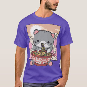ラーメン猫日本のアニメかわいいかわいい韓国マンガ Tシャツ