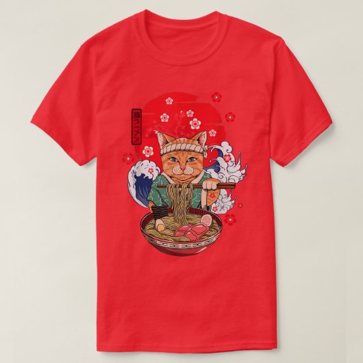 ラーメン猫日本のアニメ食猫好きギフトガール Tシャツ (デザイン正面)