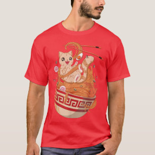 ラーメン猫日本のアニメ麺美学かわいい Tシャツ