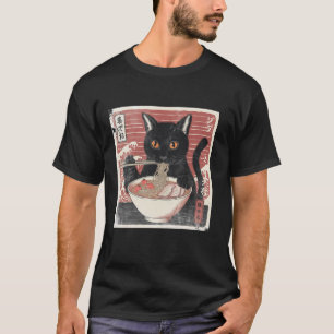 ラーメン猫日本のヴィンテージアートアニメ恋人ラーメン Tシャツ