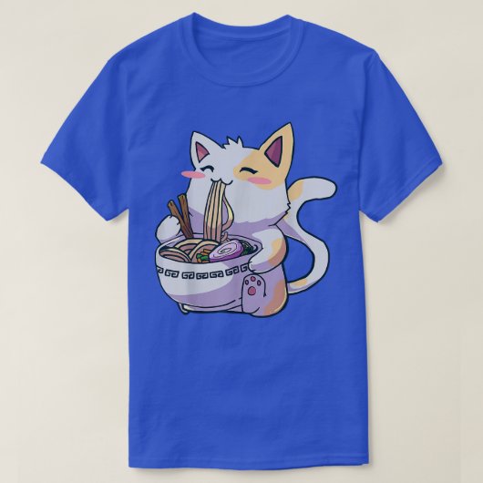 ラーメン猫日本の食かわいいアニメ女子会 Tシャツ (デザイン正面)
