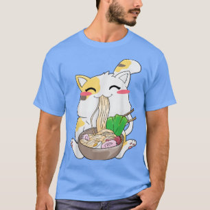 ラーメン猫猫アニメかわいい日本のマーチギフトW Tシャツ