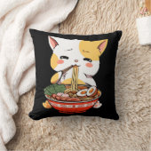 ラーメン猫食べかわいいアニメマーチギフトG クッション (ブランケット)
