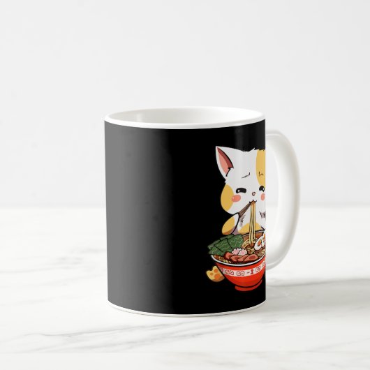 ラーメン猫食べかわいいアニメマーチギフトG コーヒーマグカップ (正面右)