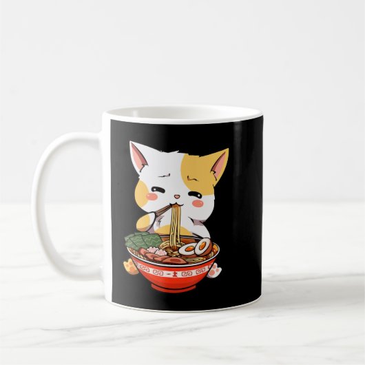 ラーメン猫食べかわいいアニメマーチギフトG コーヒーマグカップ (左)