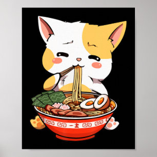 ラーメン猫食べかわいいアニメマーチギフトG ポスター