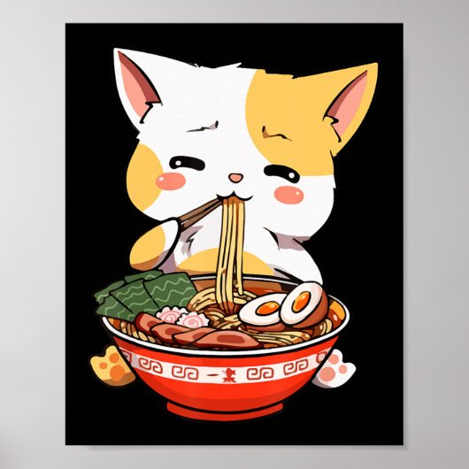 ラーメン猫食べかわいいアニメマーチギフトG ポスター (正面)