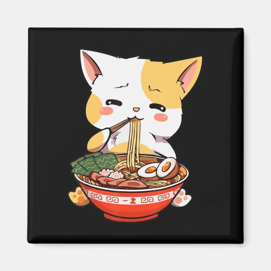 ラーメン猫食べかわいいアニメマーチギフトG マグネット (正面)