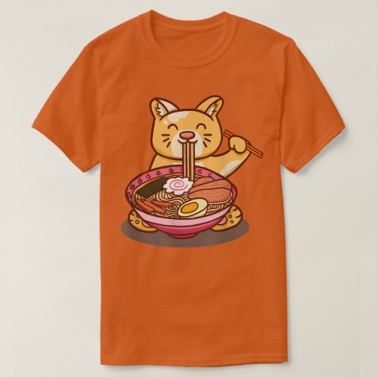 ラーメン猫食べカップラーメンおもしろいノベルティgif tシャツ (デザイン正面)