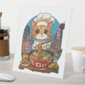ラーメン猫 おもしろい猫シェフ アニメフード 台座サイン (インサイチュ)