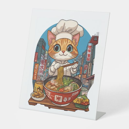 ラーメン猫 おもしろい猫シェフ アニメフード 台座サイン (正面)