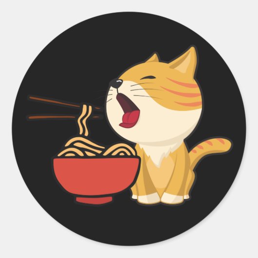 ラーメン猫、ラーメン日本の猫 ラウンドシール (正面)