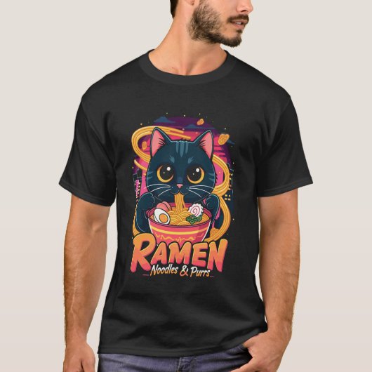 ラーメン猫 - 麺とニャン Tシャツ (正面)