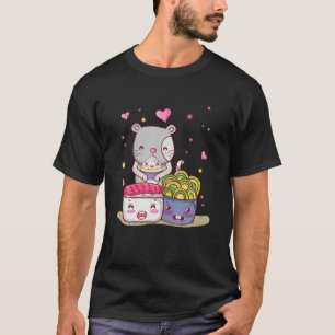 ラーメン猫Tかわいいアニメ日本のギフト寿司 Tシャツ