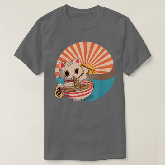 ラーメン猫Tシャツ日本のかわいいかわいいアニメT-Sh Tシャツ (デザイン正面)