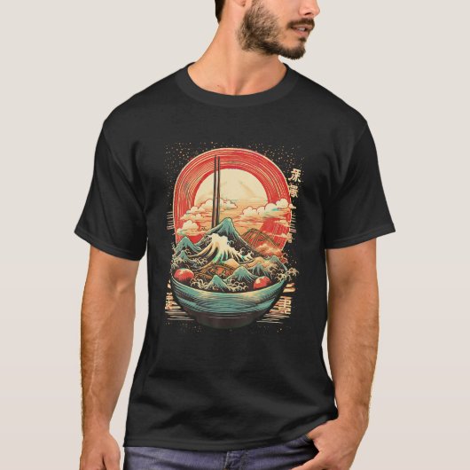 ラーメン素晴らしウェーブヴィンテージ日本スタイルTシャツ Tシャツ (正面)