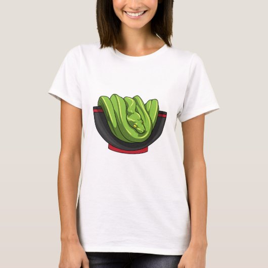 ラーメン鉢を持つ蛇 Tシャツ (正面)