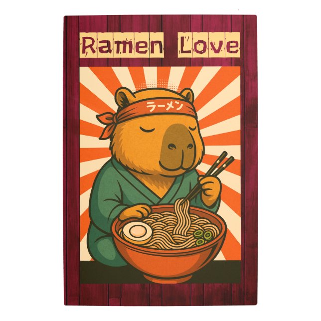 ラーメン食べのカピバラのラーメン日本のバー メタルプリント (正面)