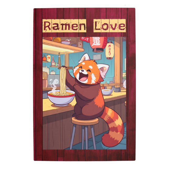 ラーメン食べの赤パンダのラーメン日本のバー メタルプリント (正面)