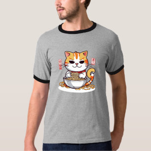 ラーメン食べネコデザインTシャツ Tシャツ