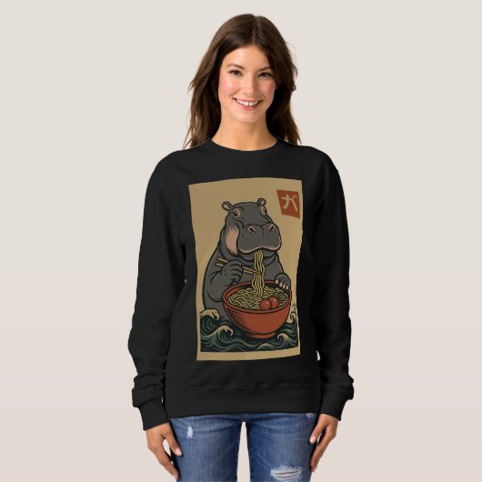 ラーメン食べ麺のHippo Women's sweatshirt スウェットシャツ (正面フル)