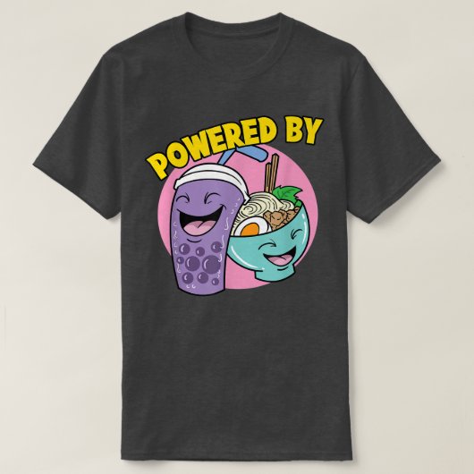 ラーメン麺バブルティーボバを動力とする Tシャツ (デザイン正面)