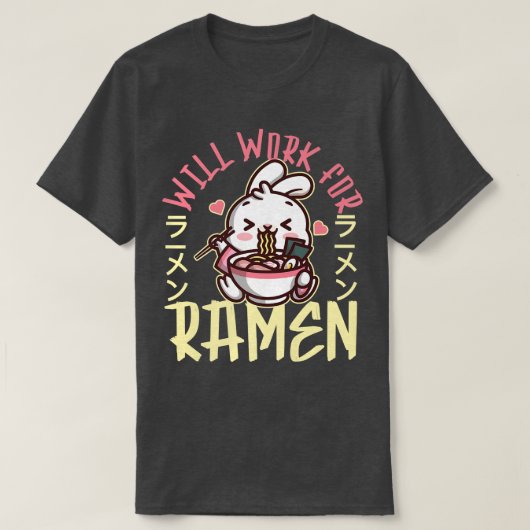 ラーメン麺ボウル大好き日本のかわいいバニー・ウィル Tシャツ (デザイン正面)
