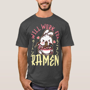 ラーメン麺ボウル大好き日本のかわいいバニー・ウィル Tシャツ