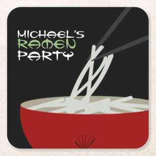 ラーメン+アジアン+ボウル+パーティー スクエアペーパーコースター