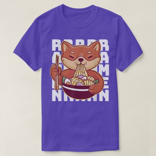 ラーメン – キツネ食べラーメン Tシャツ (デザイン正面)