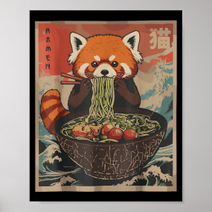 ラーメン 和柄 グラフィックTシャツ レッドパンダ アニメTシャツ ポスター