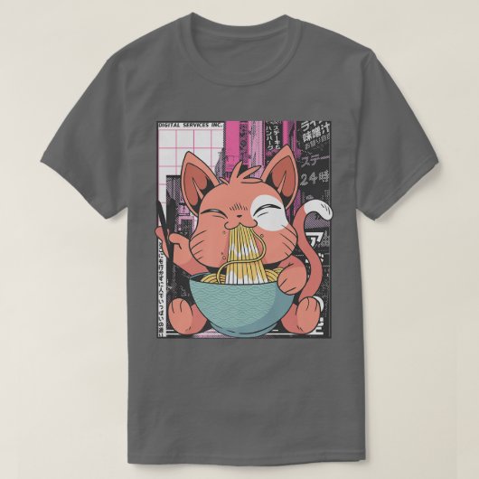 ラーメン 猫好き カワイイ アニメ 1495 Tシャツ (デザイン正面)
