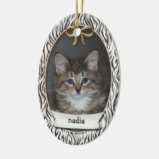 ラー!子猫初めてのクリスマスブラックアニマルストライプズ セラミックオーナメント (左)