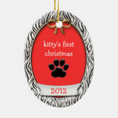 ラー!子猫初めてのクリスマスブラックアニマルストライプズ セラミックオーナメント (裏面)