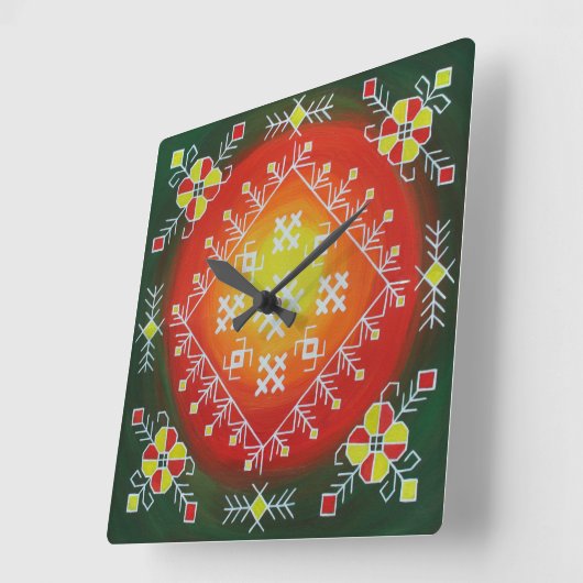 ラ伝統的トビアのフォークア絵画ート スクエア壁時計 (傾斜)