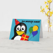 ラ数々のニ！ハッピーバースデーインRomanian Penguin カード (黄色い花)