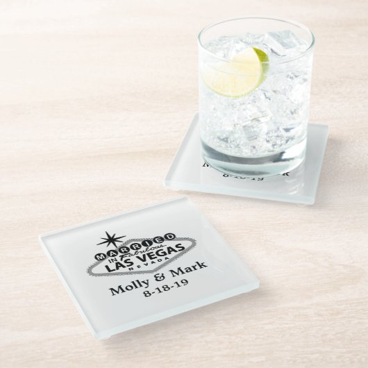 ラ結婚したスベガスパーソナライズされた結婚式の引き出物 ガラスコースター (アングル)