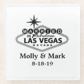 ラ結婚したスベガスパーソナライズされた結婚式の引き出物 ガラスコースター (正面)