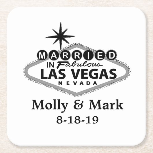 ラ結婚したスベガスパーソナライズされた結婚式の引き出物 スクエアペーパーコースター (正面)