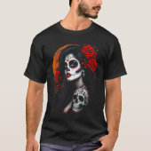 ラ・カトリーナ メキシコ死者の日 シュガースカルアート Tシャツ (正面)