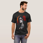 ラ・カトリーナ メキシコ死者の日 シュガースカルアート Tシャツ (正面フル)