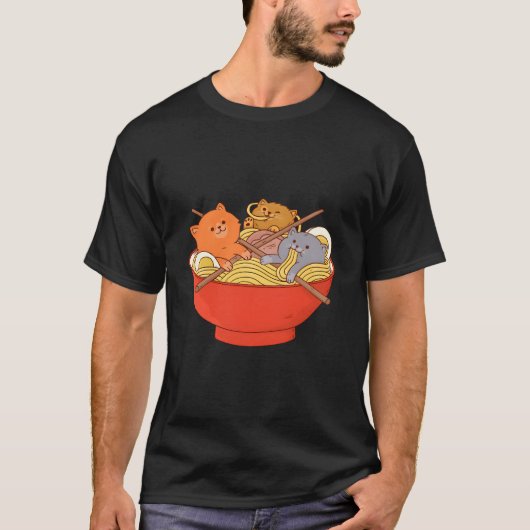 ラ・キャット かわいい ネコ アニメ オタク 猫 日本の麺 Tシャツ (正面)