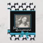 ラ・キンセアニエラ フラワーとリボン ブルー 招待状 (正面/裏面)