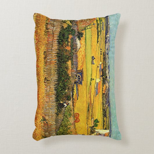 ラ・クラウの収穫、モンマジュール(フランス、プロヴァンス)by ヴィンセント・ヴァン・ゴッホ アクセントクッション (正面(垂直))