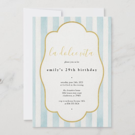 ラ・ドゥーチェ・ヴィータ 誕生日パーティー招待状 招待状 (正面)
