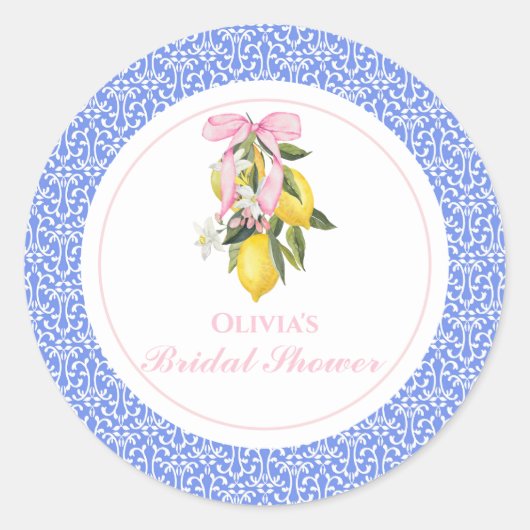 ラ・ドルチェ・ヴィタ レモン ピンク ボウ ブライダルシャワー ラウンドシール (正面)
