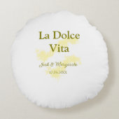 ラ・ドルチェ・ヴィータ イエローの結婚式 カップル 名前 日付 グリッター ラウンドクッション (裏面)