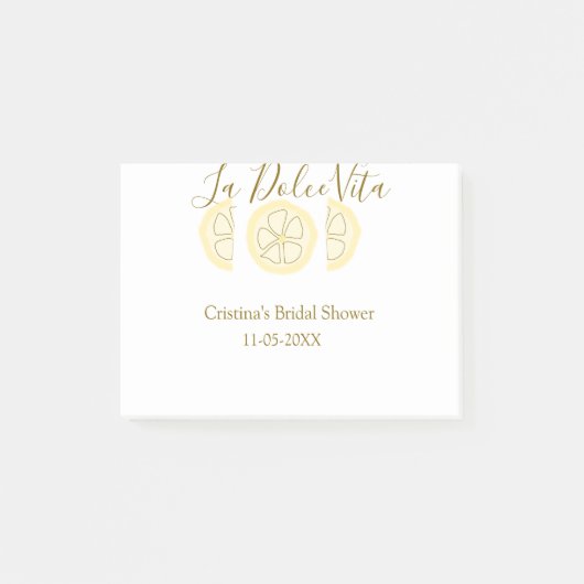 ラ・ドルチェ・ヴィータ イエロー レモン ブライダル シャワー パステル ボ ポストイット (正面)