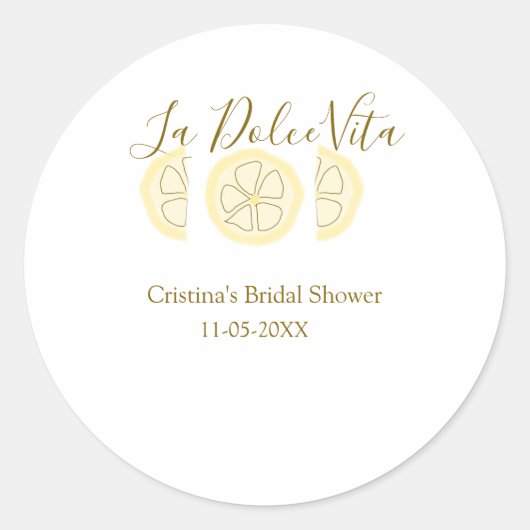 ラ・ドルチェ・ヴィータ イエロー レモン ブライダル シャワー パステル ボ ラウンドシール (正面)